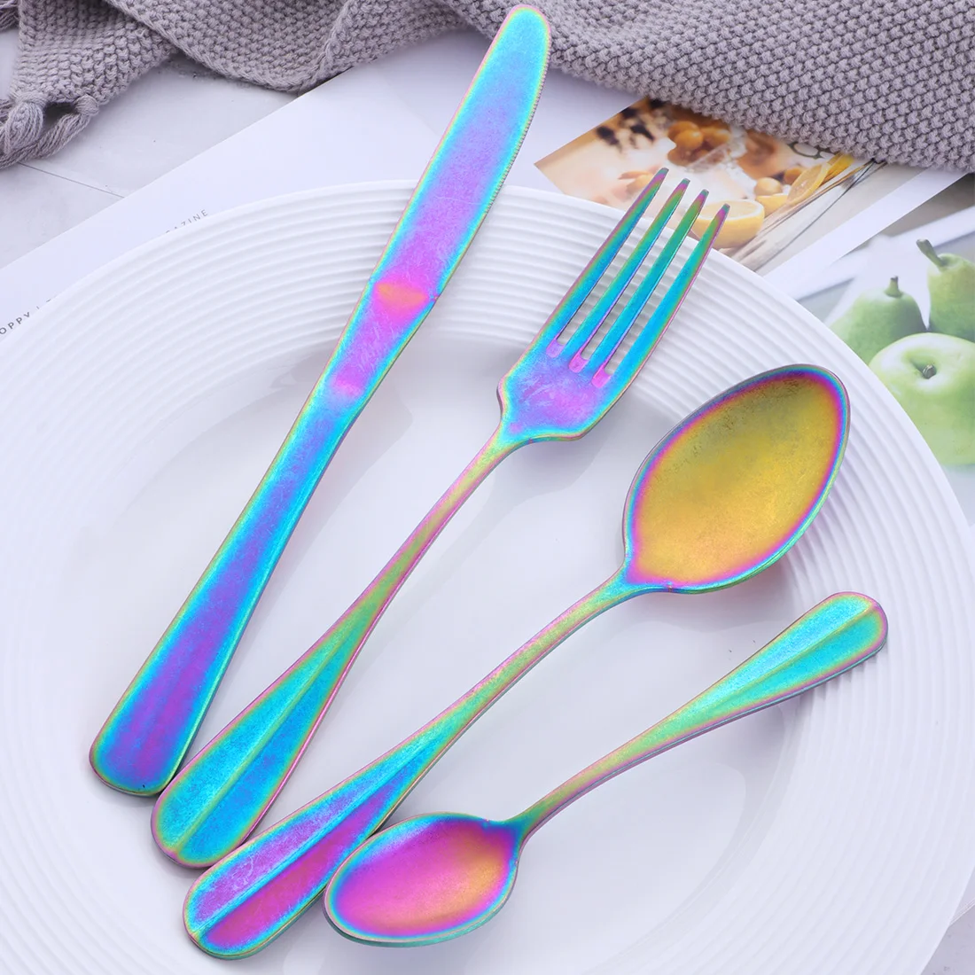 Matte Black Vintage Dinnerware Stainless Steel Knife Fork Spoon Cutlery Set Luxury Silverware Tableware Western Kitchen Flatware