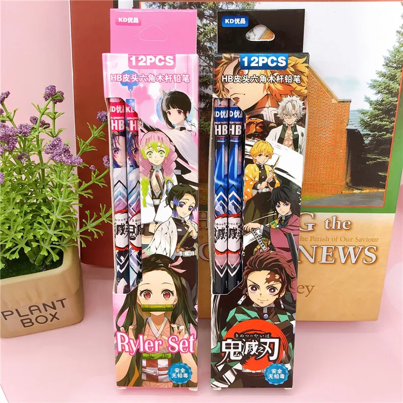 

120 pcs/lot Creative Demon Slayer Triangle Pencil Cute Painting Drawing Standard Pencils For Kids Gift Office School Supplies