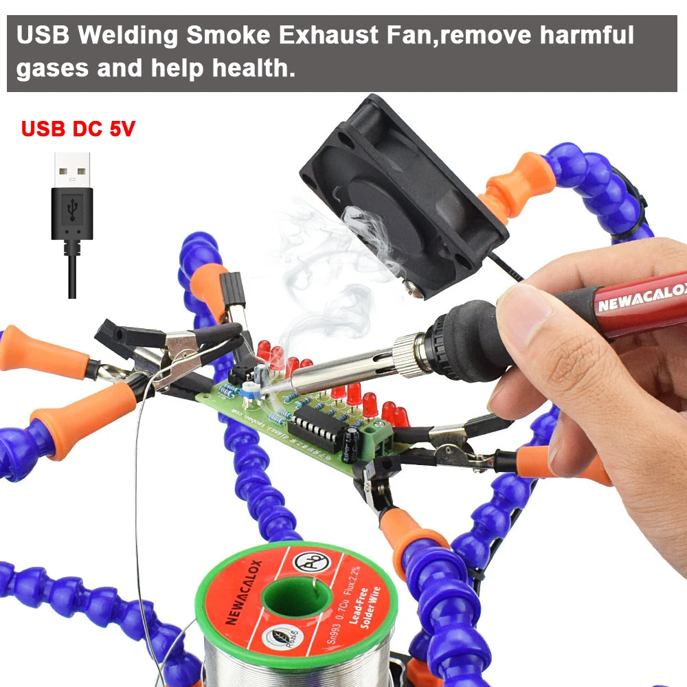 NEWACALOX لحام PCB مجلس حامل مساعدة الأيدي USB 3X LED المكبر لحام التدخين مروحة اليد الثالثة أداة لحام حامل