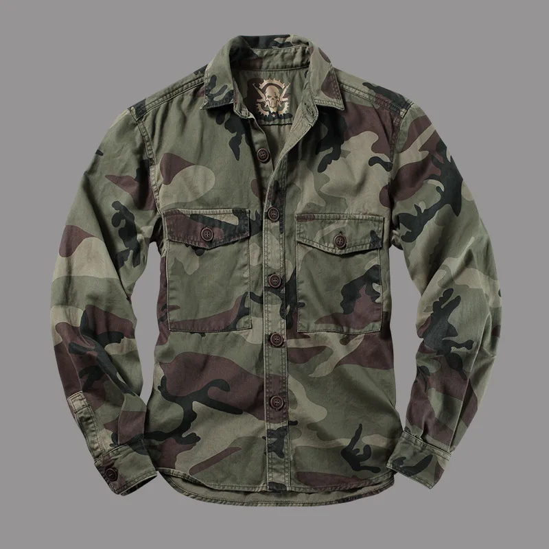 Men Outdoor Camouflage Military Uniform Shirt Breathable Wear-Resistant Cotton Cargo Shirt Climbing Traning Hunting Army Tops