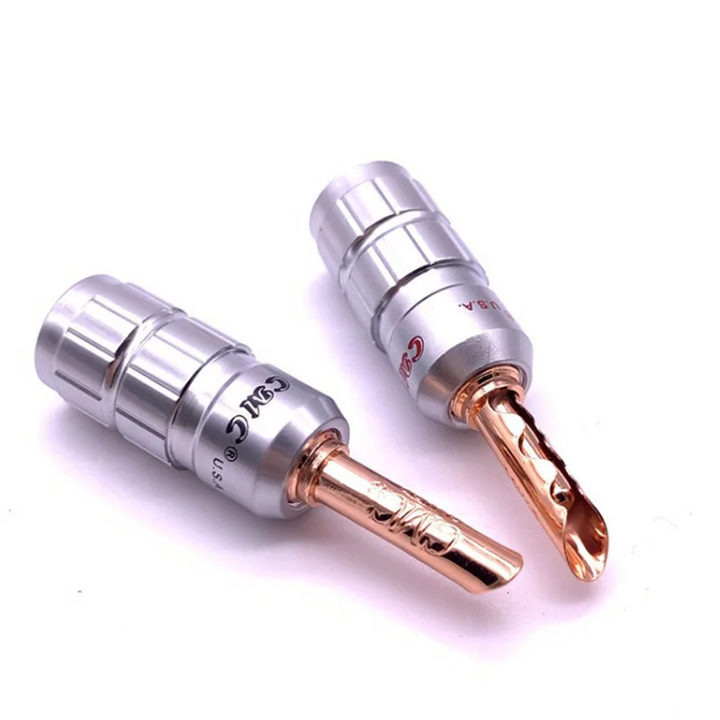 2pcs 1red+1black Gold Plated Red Copper Banana Plug Terminals CMC No soldering Cable Audio Video Male Speaker Connectors Kit