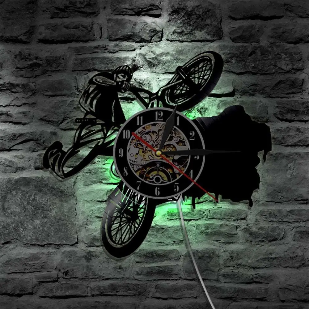 Creative Vinyl Wall Clock Modern Design LED Lighting Clocks Bicycle Vintage 3D Decorative Classic CD Wall Watch Silent 12 inch