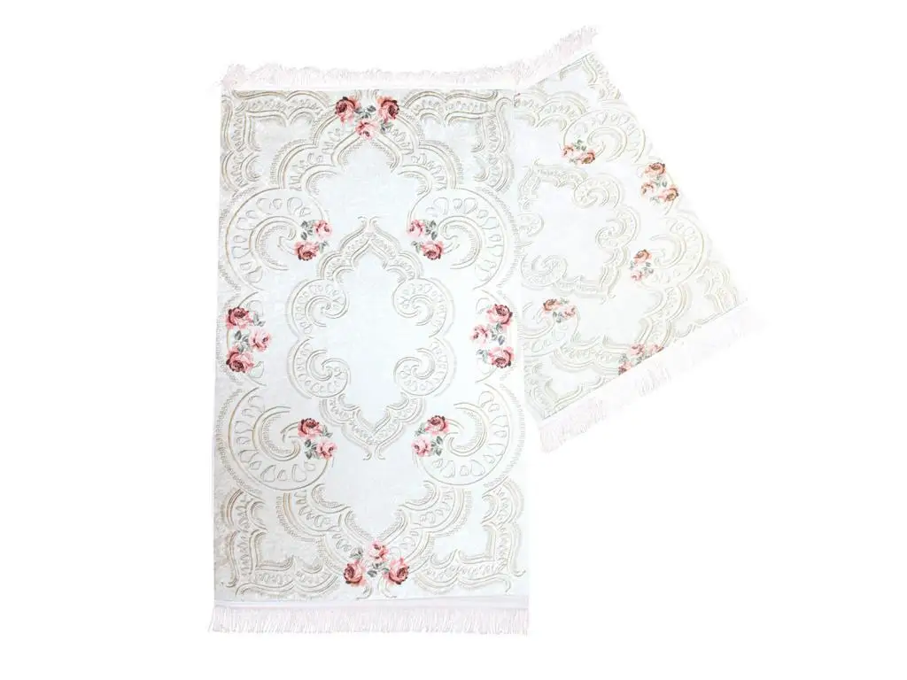 Rose Line Rectangle Bathroom Mat Set 2 Li Cream