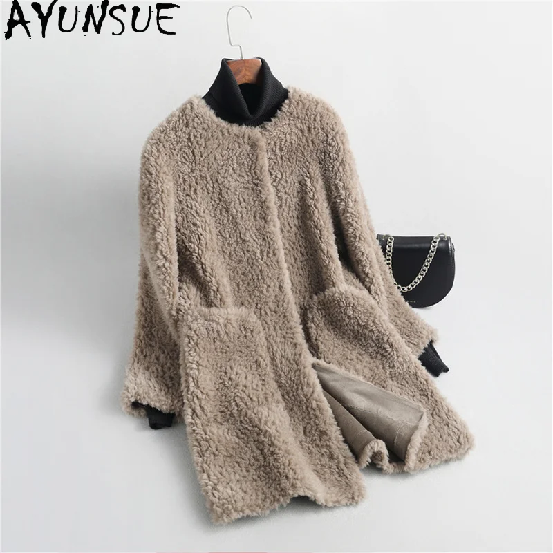 Ayunsuit-ropa de Invierno para mujer, abrigo de pelo auténtico de oveja informal, chaqueta de lana elegante para mujer, 100% Gxy422, otoño 2021