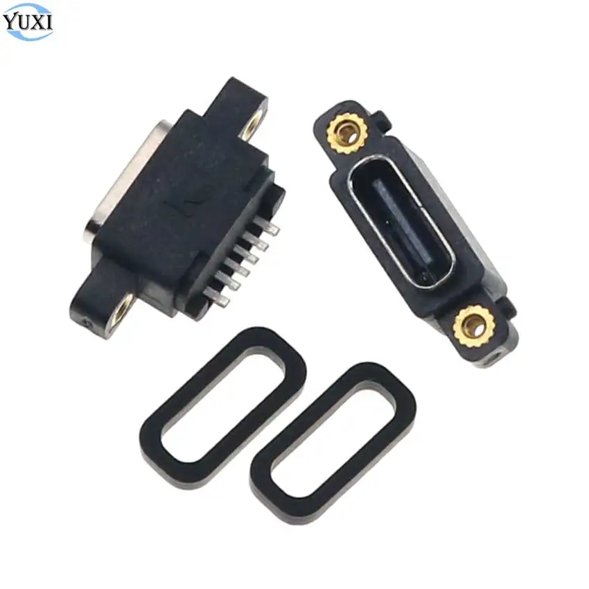 YuXi 2pcs USB 3.1 Type-C 6Pin Female SMD DIP Connector With Screw Hole For High Current Fast Charging DIY PCB Design