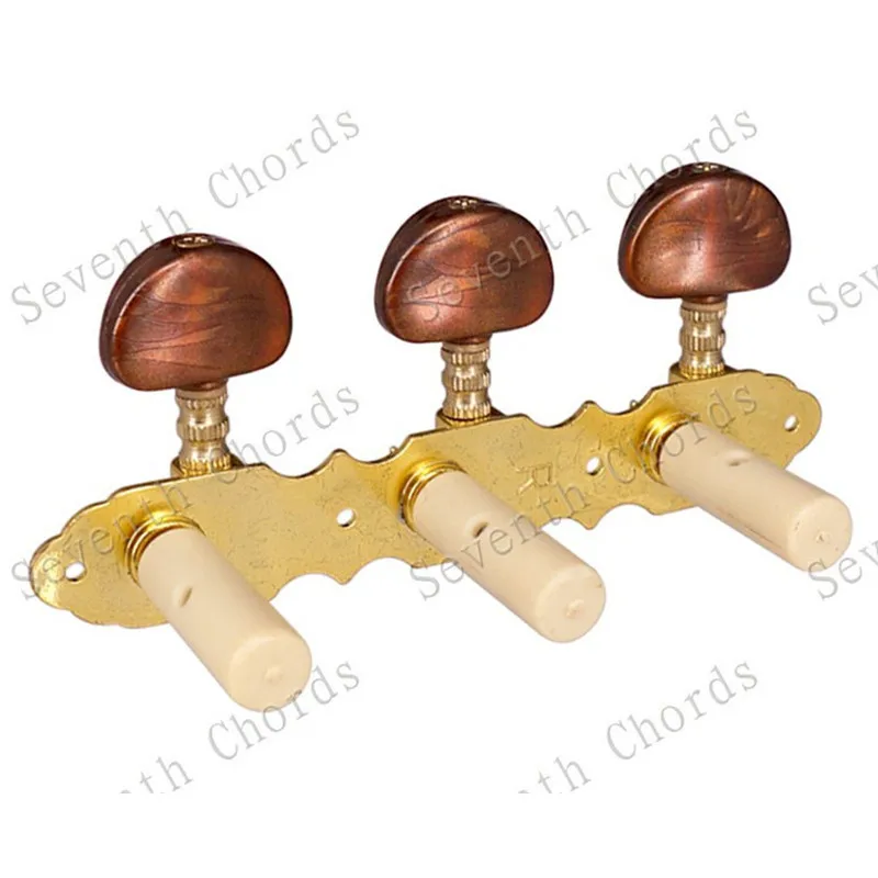 2 Stück Goldene Klassische Gitarren-Stimmwirbel Mechaniken mit Kaffeebraunen Halbrunden Knöpfen Gitarrenzubehör Teile – Detail 7