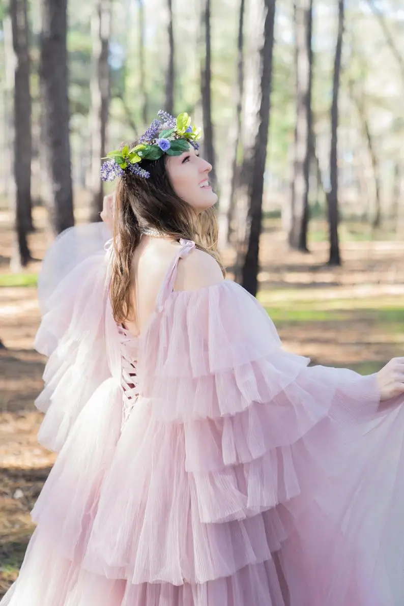 Robes de maternité en Tulle pelucheux pour mariée, sur mesure, à lacets dans le dos, Robes de soirée pour femmes enceintes, séance Photo, peignoir de fête d'anniversaire