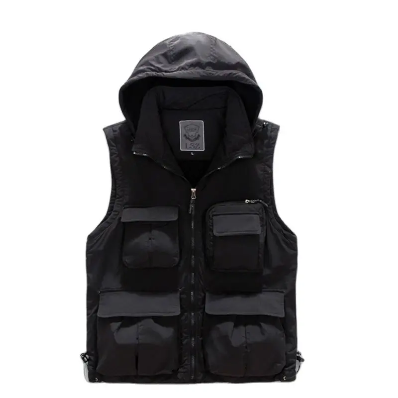 Winter Men Hooded Vest Casual Fleece Warm Waistcoats Mens Thermal Vests Jackets Man Army Windbreaker Sleeveless Jackets Clothing