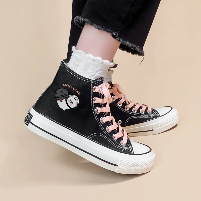 Amy and Michael New Female Girl Students High Tops Canvas Shoes Anime Lovely Casual Sneakers Woman Vulcanize Shoes