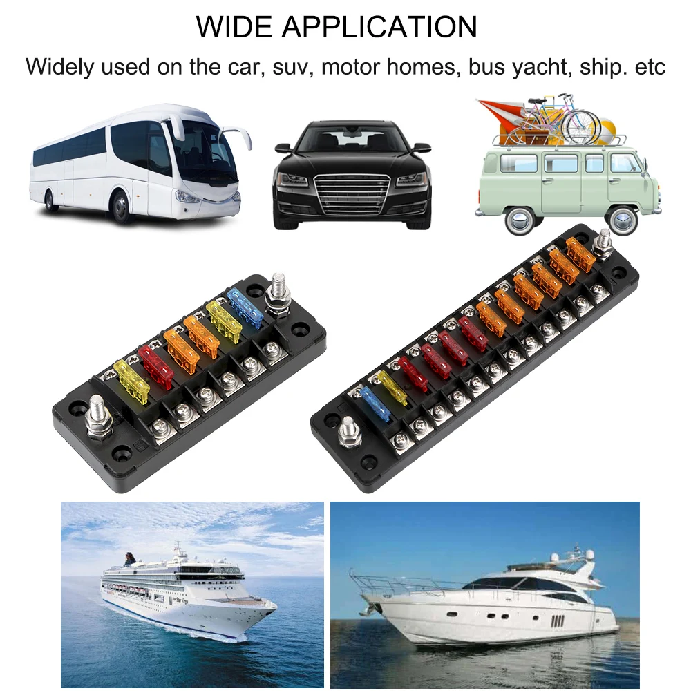 32V 75A Fuse Box Holder Flame Retardant 6 Ways 12 Ways Blade Fuse Block With Cover Accessories For Car Marine Boat Truck Trailer