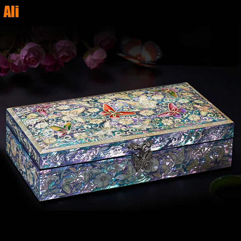 

Mother-of-Pearl Wedding Jewelry Necklace Retro European Princess Wooden Storage Box Organizer Case Boxes Case