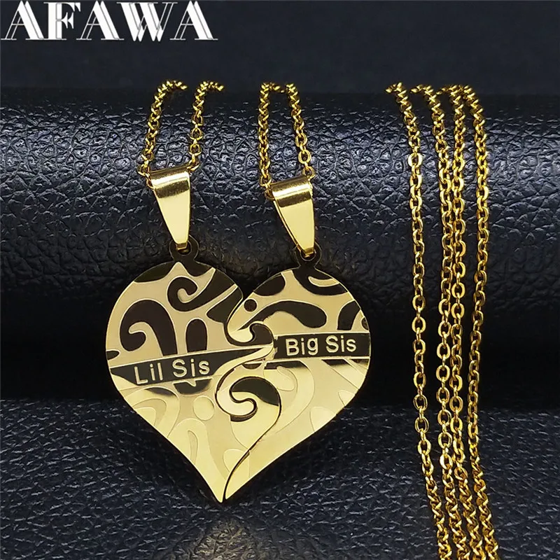 2PCS Big Little Sister Stainless Steel Necklaces Women/Men Gold Color Pendant Jewelry acero inoxidable joyeria NXH1S01