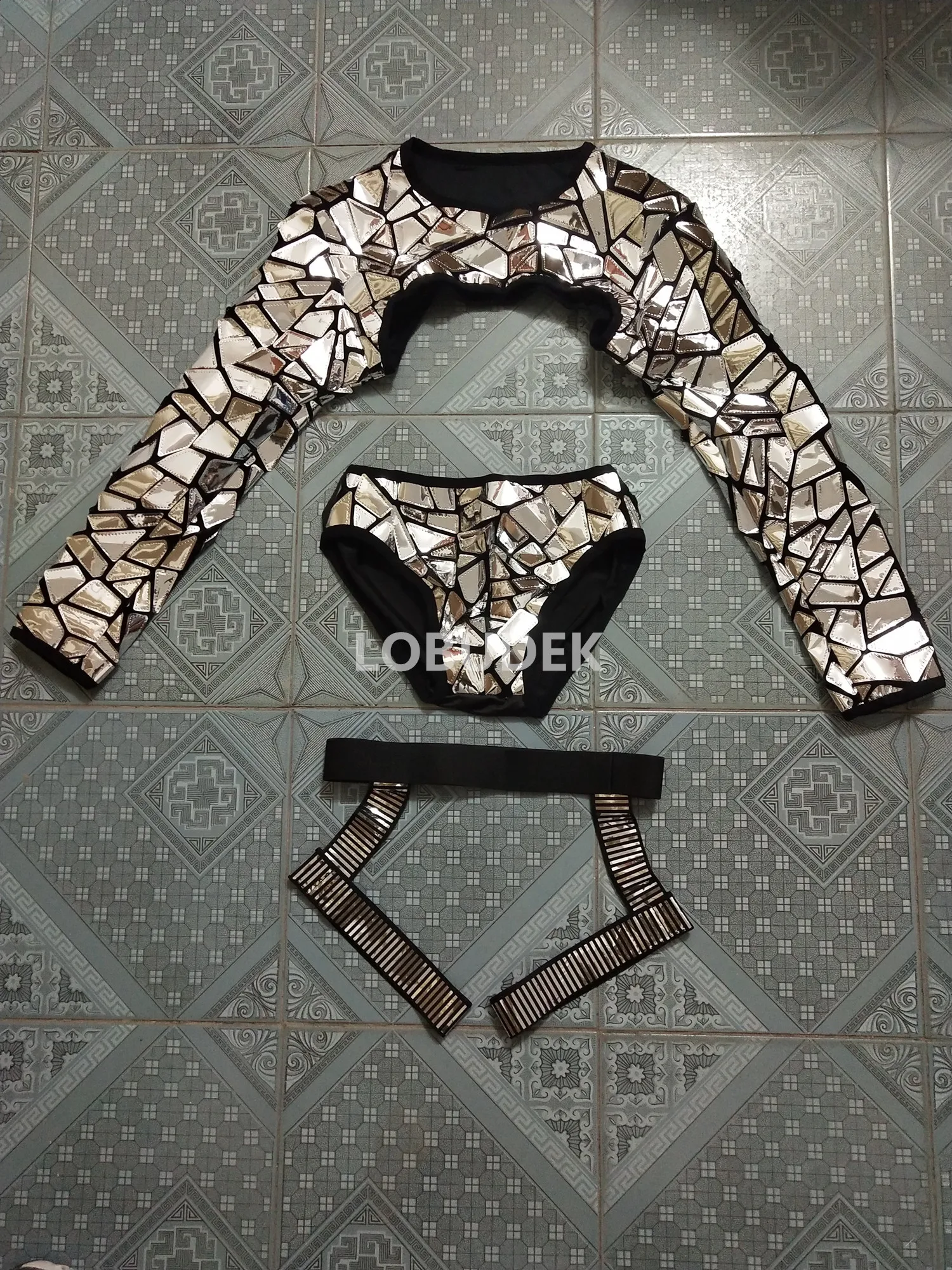 Silver Mirror Sequins Dance Costume Nightclub Bar Muscular Male Gogo Groups Rave Outfit Sexy DJ Dancer Stage Performance Clothes