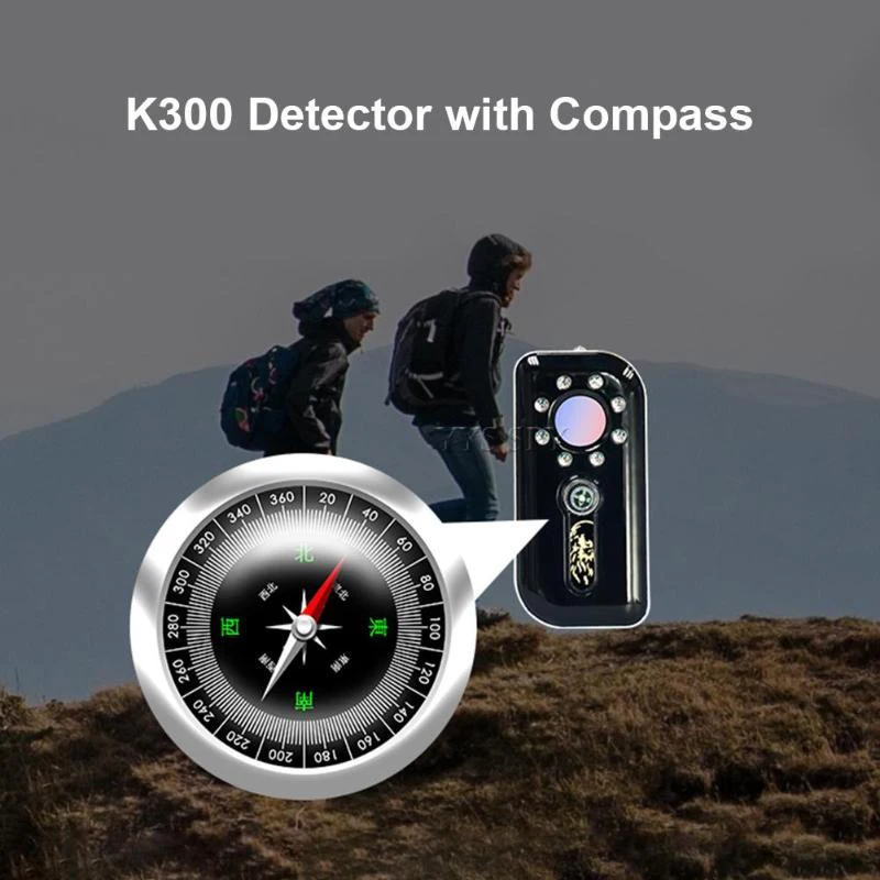 Mini K300 rilevatore Anti spia telecamera nascosta Bug Bug RF Signal Finder allarme antifurto bussola di viaggio sicurezza rilevazione valuta