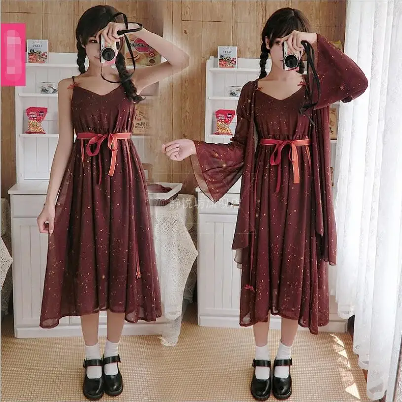 Cos Mori Mädchen Kleid Neue Sommer Kawaii Süße Chiffon Lolita Kleid Vintage Gothic Mode Tee Party Loli Kleid Vestidos