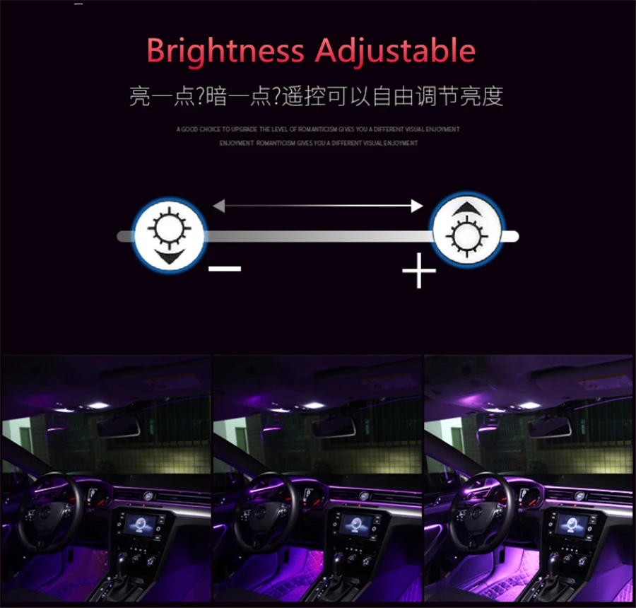 Car Ambient Light Foot Lamp RGB (6 + 4) with 8M Optical Fibre 64colors Led Wireless No Threading App Control