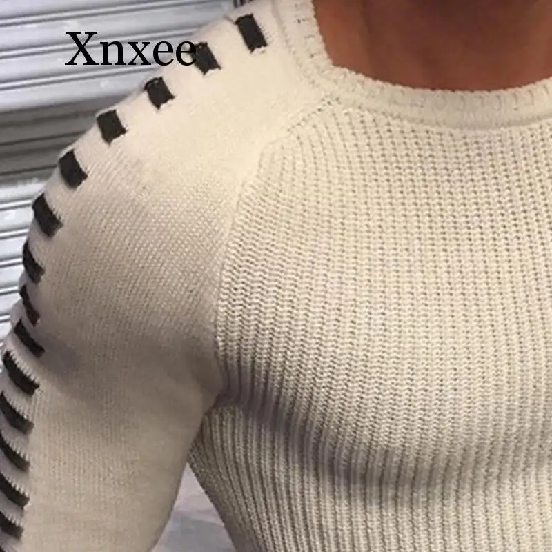 Autumn And Winter new Men personality trend casual men's Sweater black white Sweater  fashion O-neck slim long-sleeved Sweater