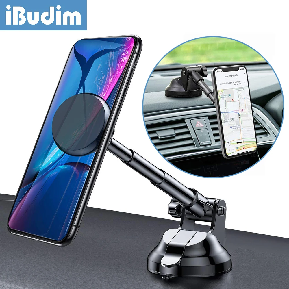 

iBudim Magnetic Car Phone Holder Magnet Windshield Dashboard Suction Cup Car Phone Mount 360 Rotation Mobile Phone Stand in Car