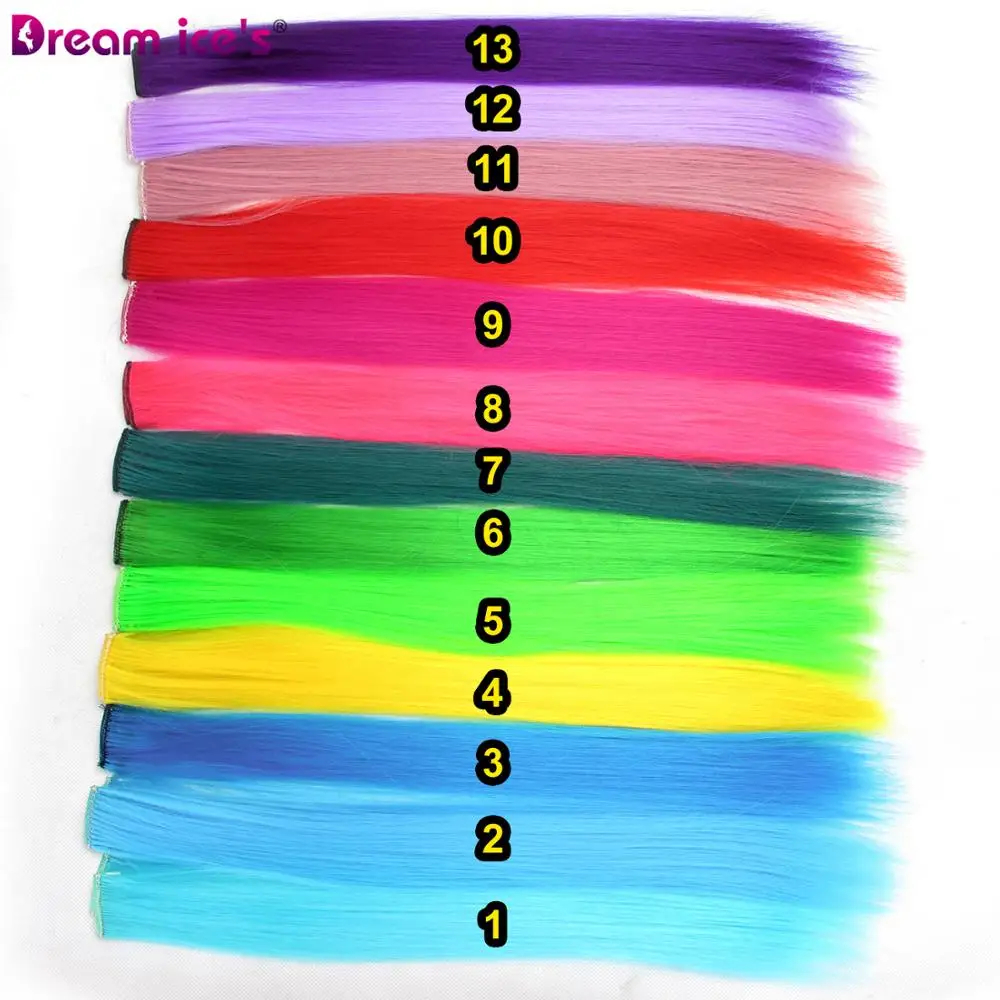 Synthetic Long Single Clip In Hair Extensions One Piece Pink Rainbow Color Fashion Straight Hairpiece For Women And Girl