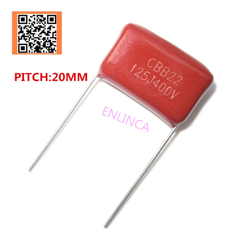 10pcs 400V 1.2UF 1200NF 125J 1.5UF 1500NF 155J 2.2UF 2200NF 225J Pitch 20mm 400V 5% DIP CBB Polypropylene film capacitor