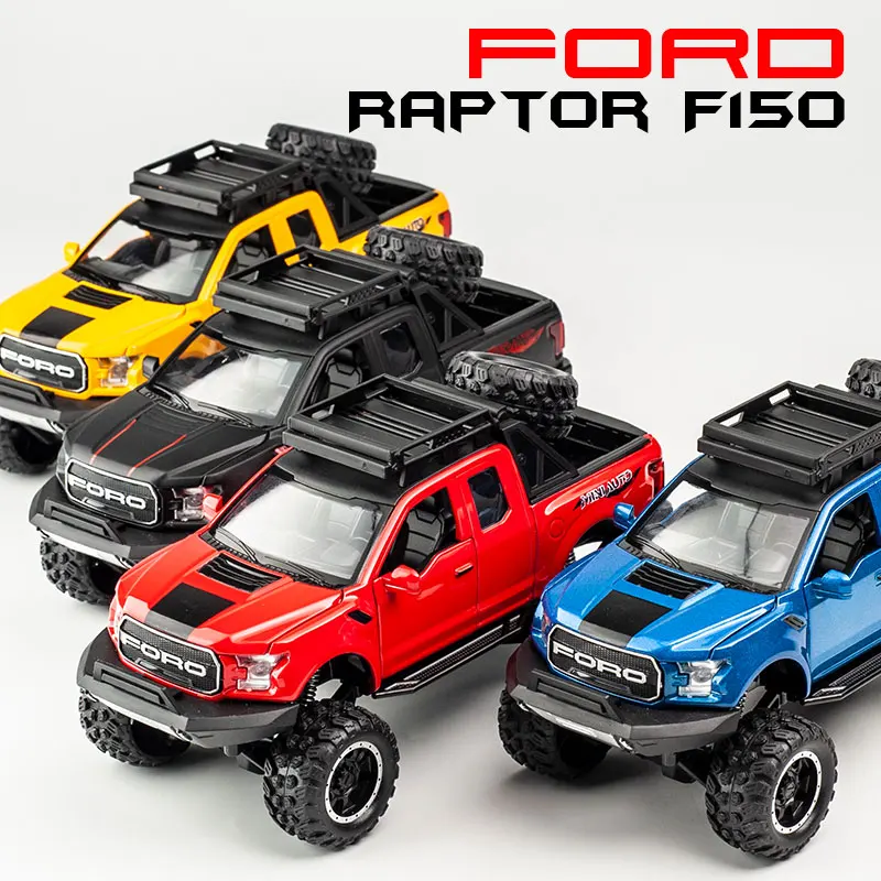 New 1:32 Ford Raptor F150 Alloy Diecast Car Model Toys Sound Light Toy Pickup Truck Pull Back Vehicle For Children машинки