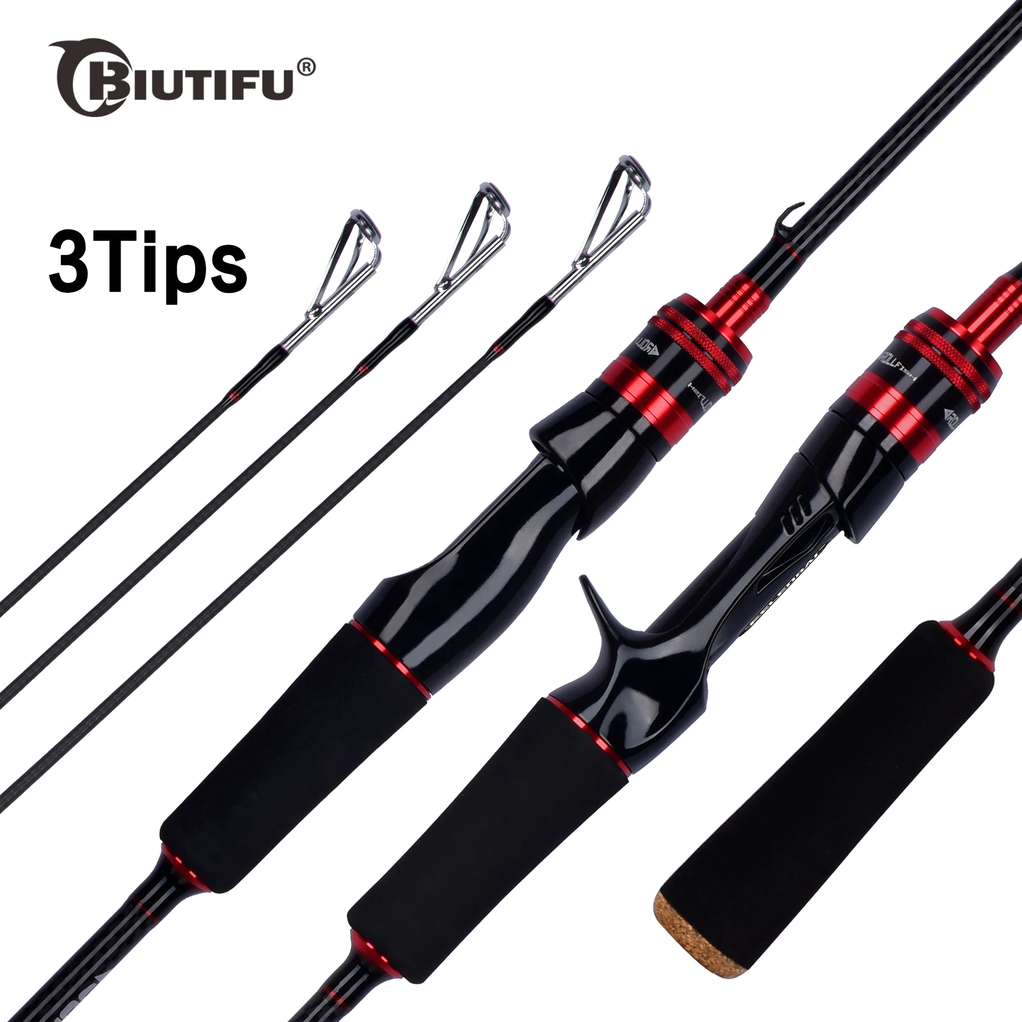 BIUTIFU Lure Casting Spinning Fishing Rod 1.68/1.8/2.1m 30T Carbon 2 Sections Bait 4-35g L/M/MH Baitcasting Surf Fast POLE