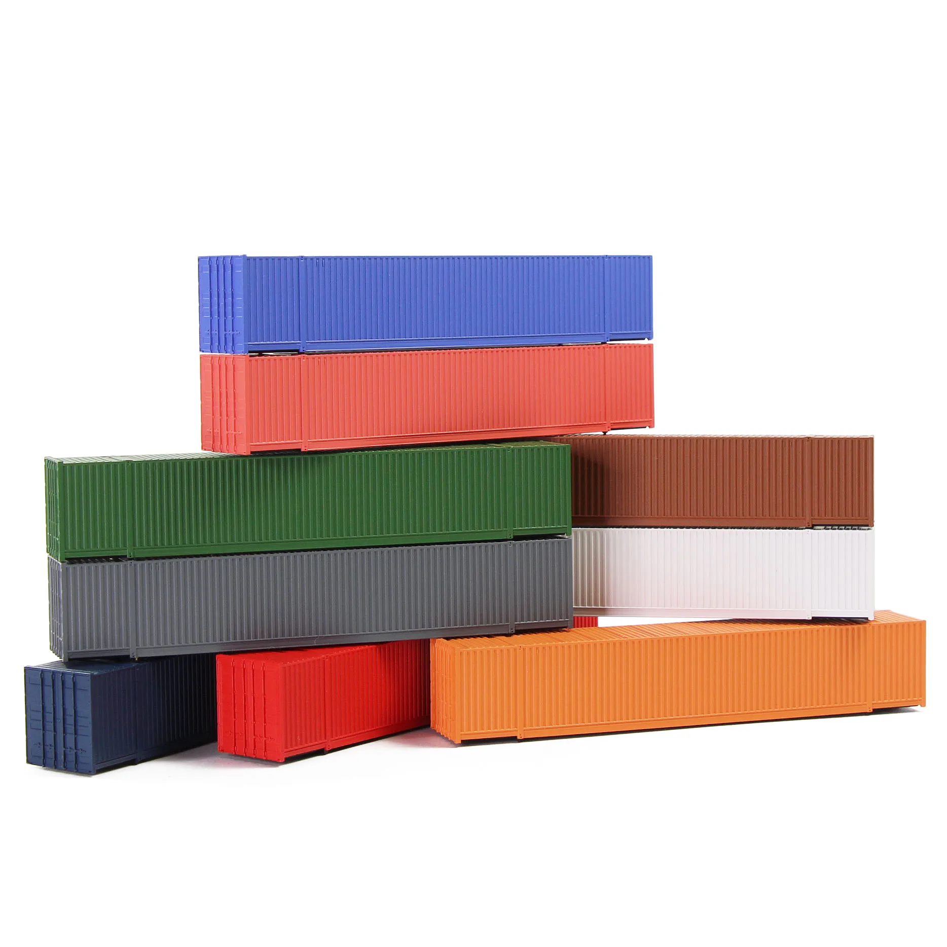 C15009 Evemodel 9pcs N Scale 53ft Blank Shipping Containers Pure Color Ribbed Side Cargo Box