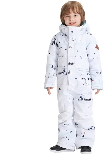 Kids White Ski Jumpsuit Winter Boys One-Piece Sports Suit Onesie Tracksuit Children Waterproof Jackets And Pants Whole Set