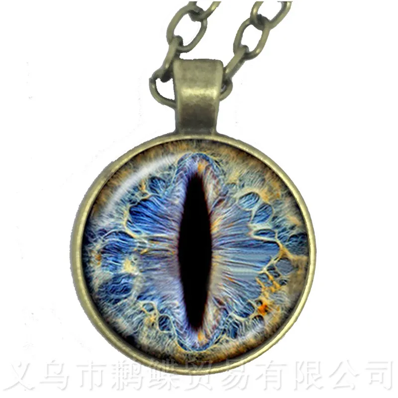 Fashion Colored Evil Eye Necklace Beautiful Animal Dragon Cats Eye Heart 25mm Glass Cabochon Sweater chain Gift For Her