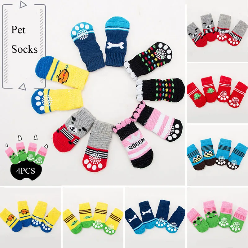 Puppy Dog Teddy Socks Warm Winter Cat Shoes Anti-scratch Foot Cover Anti-dirty Pet Socks Small Cat Dogs Knit Socks Christmas