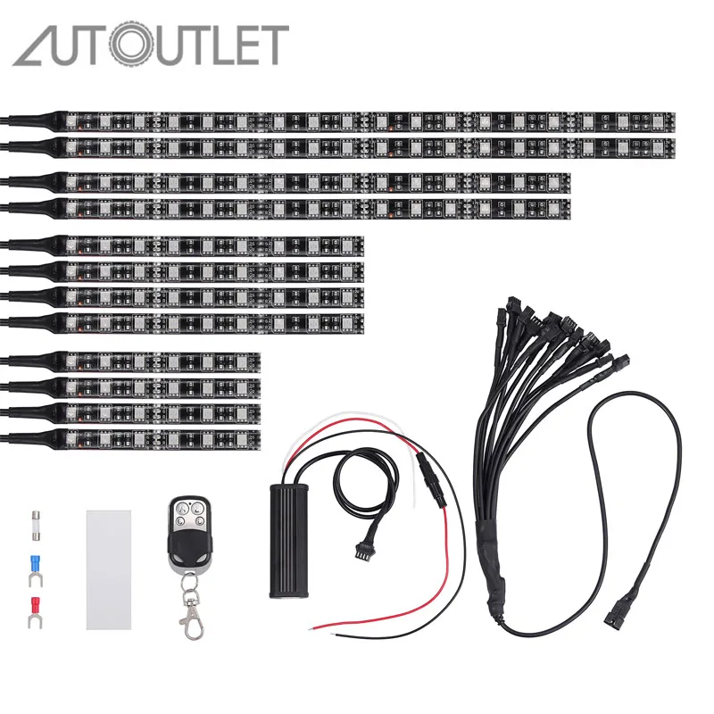 AUTOUTLET for 12 pcs Motorcycle Glow Lights Car Multi Changes With Remote 15Static Colors Setting