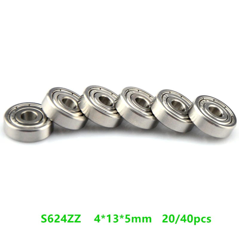 20/40pcs ABEC-5 S624ZZ S624 ZZ 4*13*5mm Stainless steel Ball bearing Miniature Deep Groove Ball Bearings 4x13x5 mm