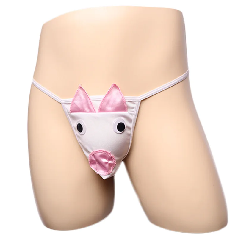 Men\'s Funny Panties 3D Pig Thong Sexy Shorts Panties Male Micro Briefs Cartoon Pig Ear Sexy Underwear Men Cute Lingerie Thongs