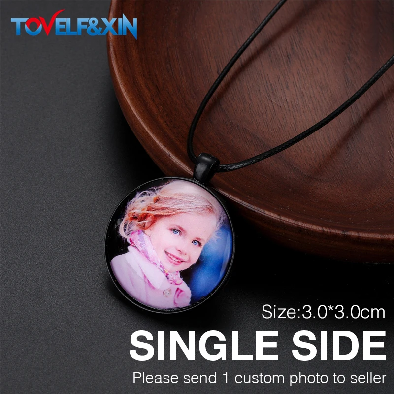 Black Customized Photo Necklaces Custom Name Baby Pendant Necklace Personalized Photo Necklaces with Rope Chain for Family Gifts