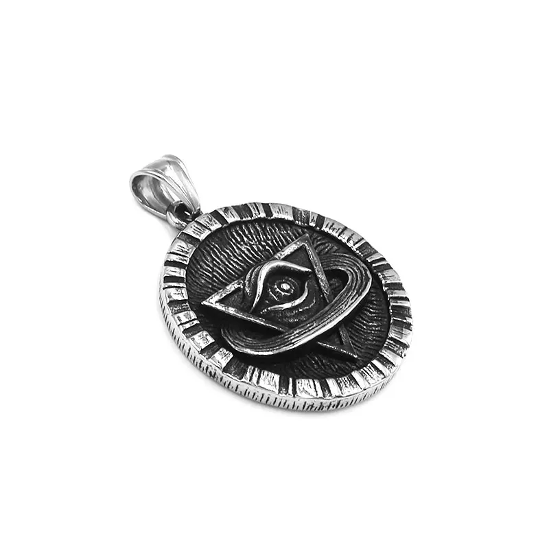 Illuminati Pyramid Eye Pendant Stainless Steel Jewelry Vintage All Seeing Eye Egyptian Eye of Horus Biker Mens Pendant SWP0566