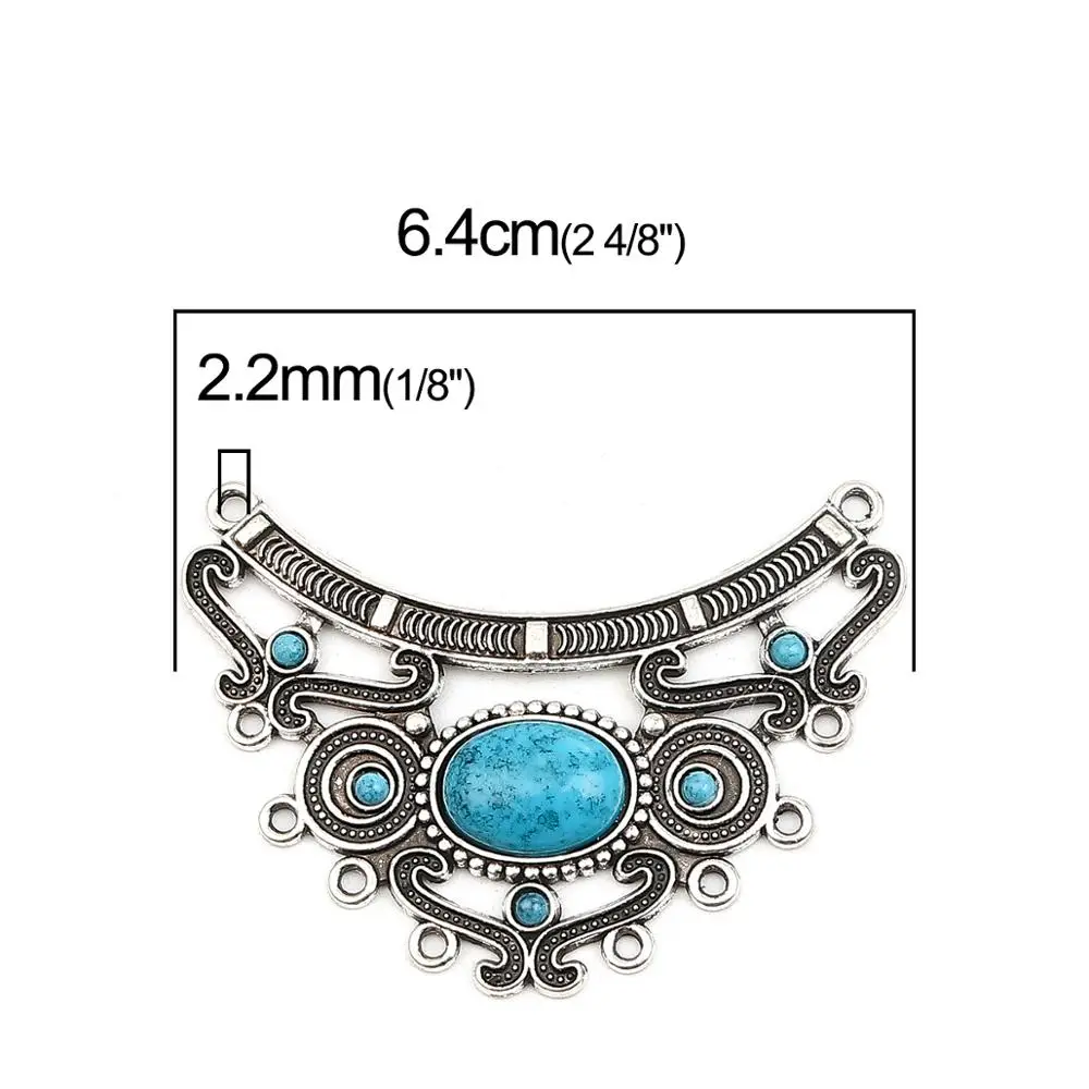 8Seasons Bohemian Antique Silver Color Connectors Irregular Charms Blue Stone DIY Making Earrings Metal Jewelry Findings,5-20PCs