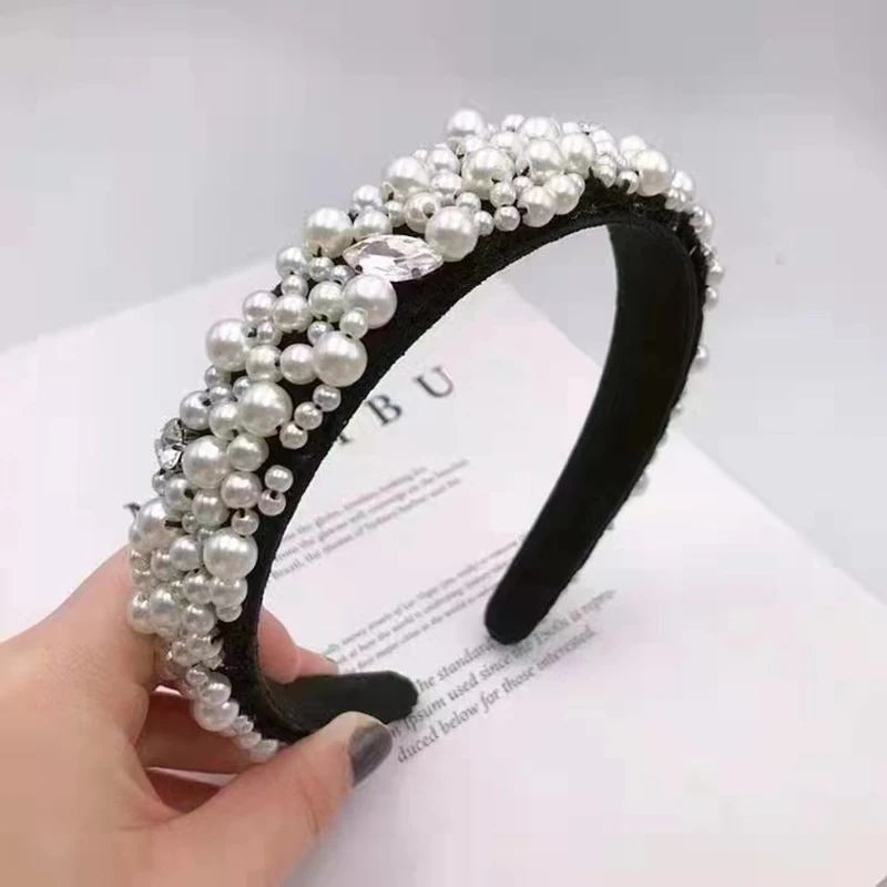 Picture 6: Women Girls Baroque  Pearl Glass Beads  Rhinestone Hairband Headband Adult Hair Accessories