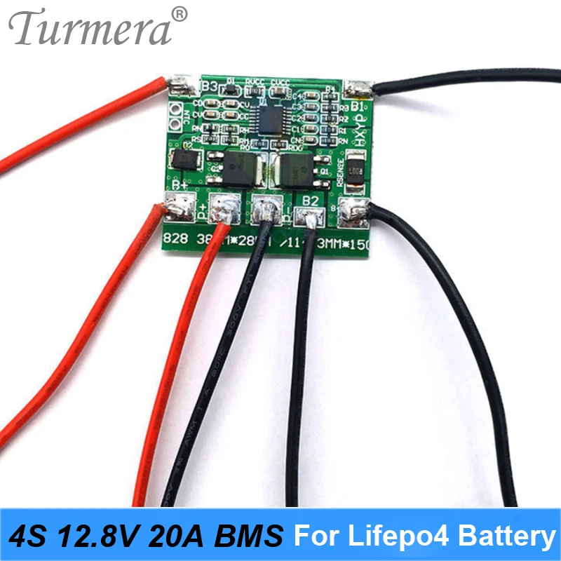 Turmera 4S 20A 12.8V 14.4V 32650 32700 Lifepo4 Battery Balanced BMS for Electric Boat Uninterrupted Power Supply 12V Car Battery