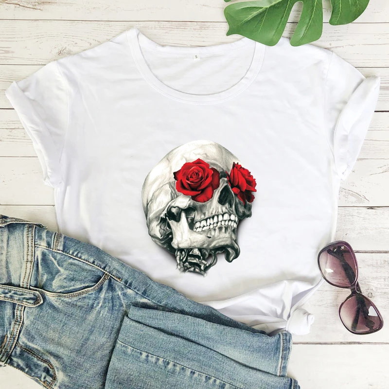 Tops Skull T-shirt women Korea summer short sleeve letter t-shirt hot sale casual t shirt women graphic tees oversized t shirt