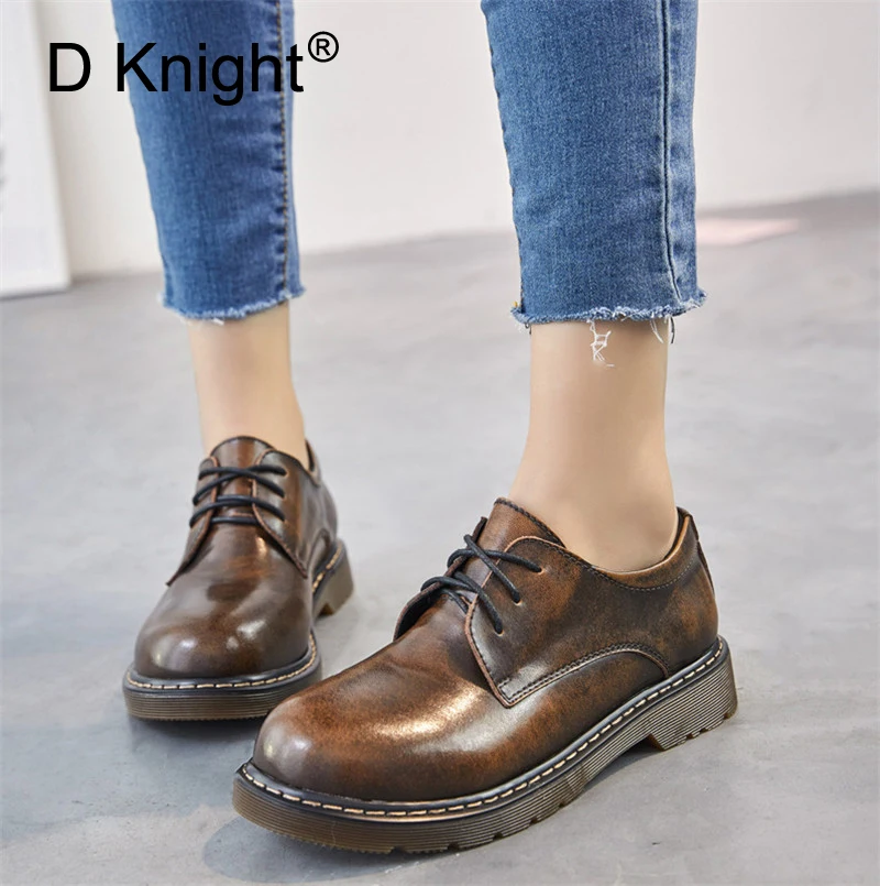 Women Flats Oxfords Shoes 2022 New Arrival Carved Ladies Brogues Creepers Shoes British Style Student Platform Thick Heel Oxford