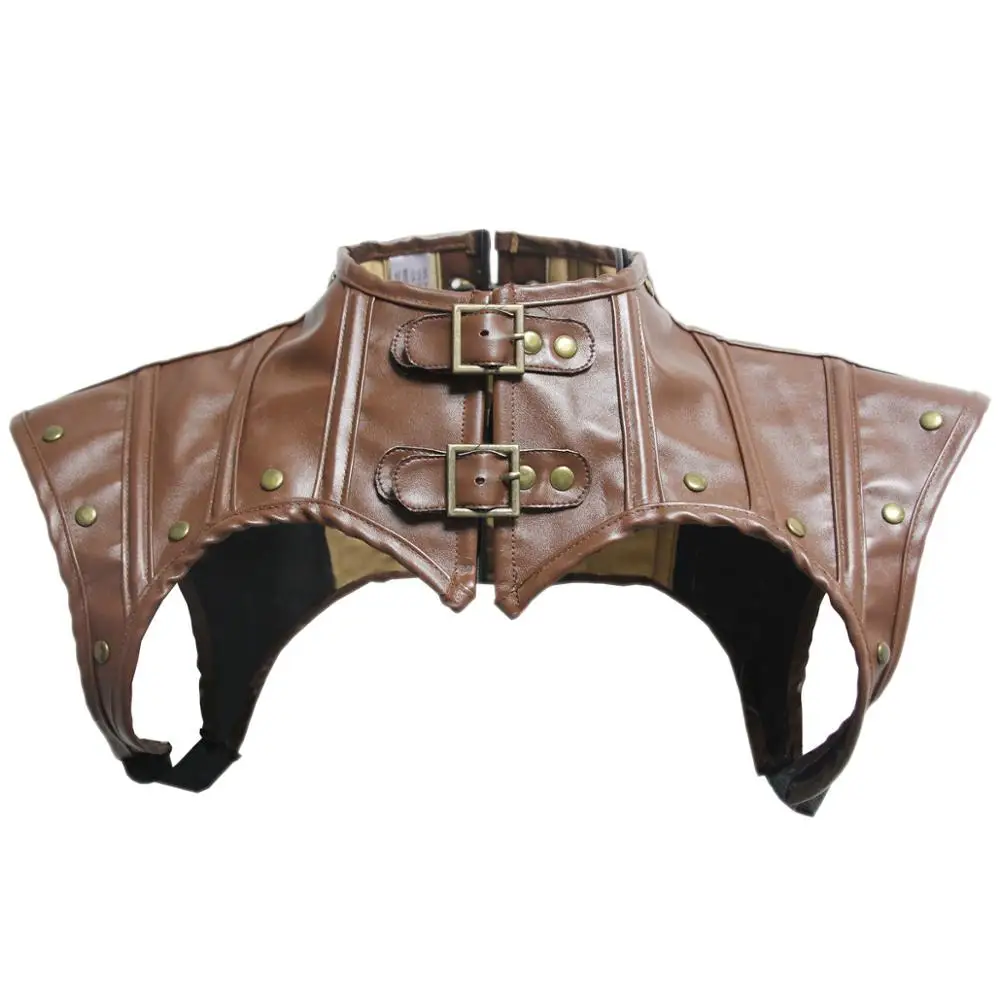 Women Medieval PU Leather Lace up Chest Harness Shirt with Buckles Sexy Bondage Punk Gothic Rave Costume Crop Top Club Wear