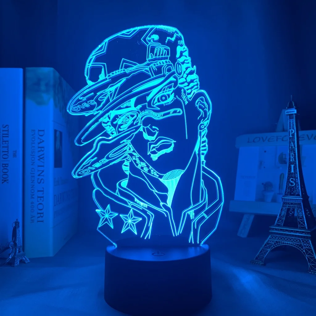 3d lâmpada anime jojo aventura bizarra para o quarto decoração luz presente de aniversário manga jojo figura luz da noite led jotaro kujo