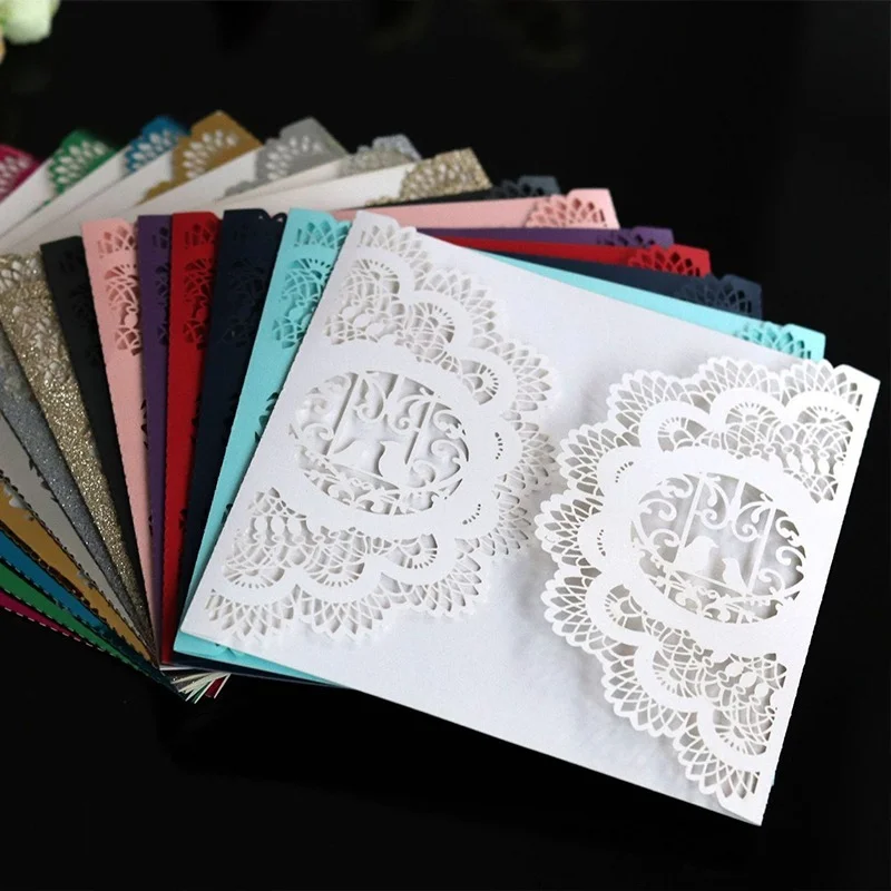 50pcs Square Bird Wedding Invitations Card Personalized Cards Wedding Mariage Cards Anniversary Decoration Party Supplies Favors