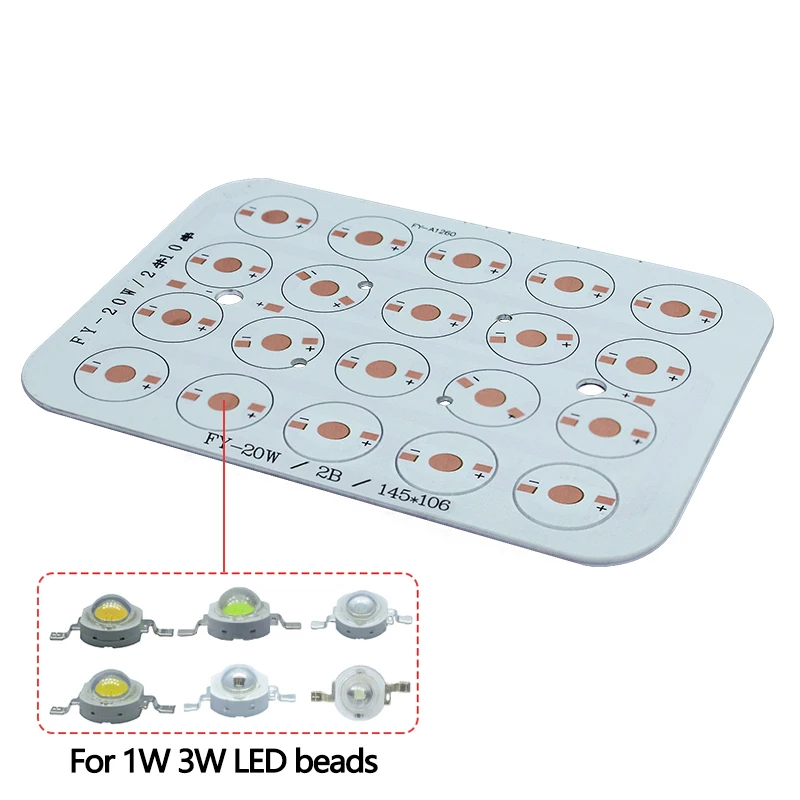 LED aluminum substrate For 3W 20W 40W 50W Leds Chip Beads Plate PCB board 145*106mm Radiator DIY For Lamp Flood Light