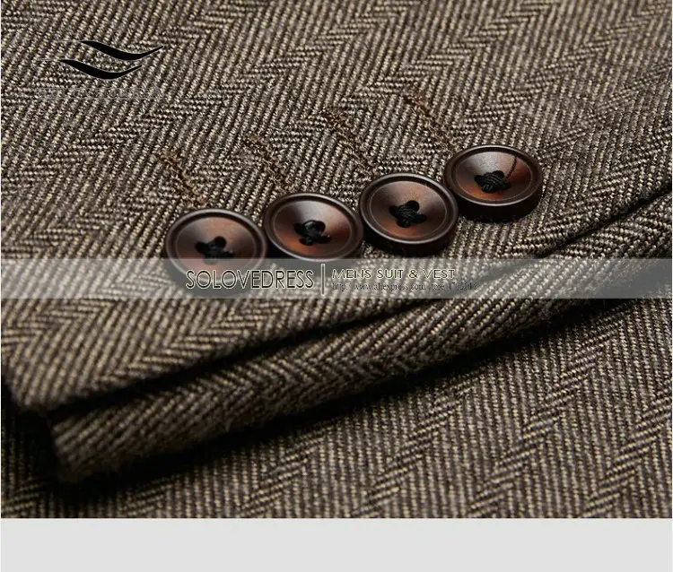 Men\'s Wool Tweed Suits 3 Pieces Formal Lapel Notch Herringbone Tuxedos Regular size Winter Wedding Groom (Blazer+Vest+Pants)