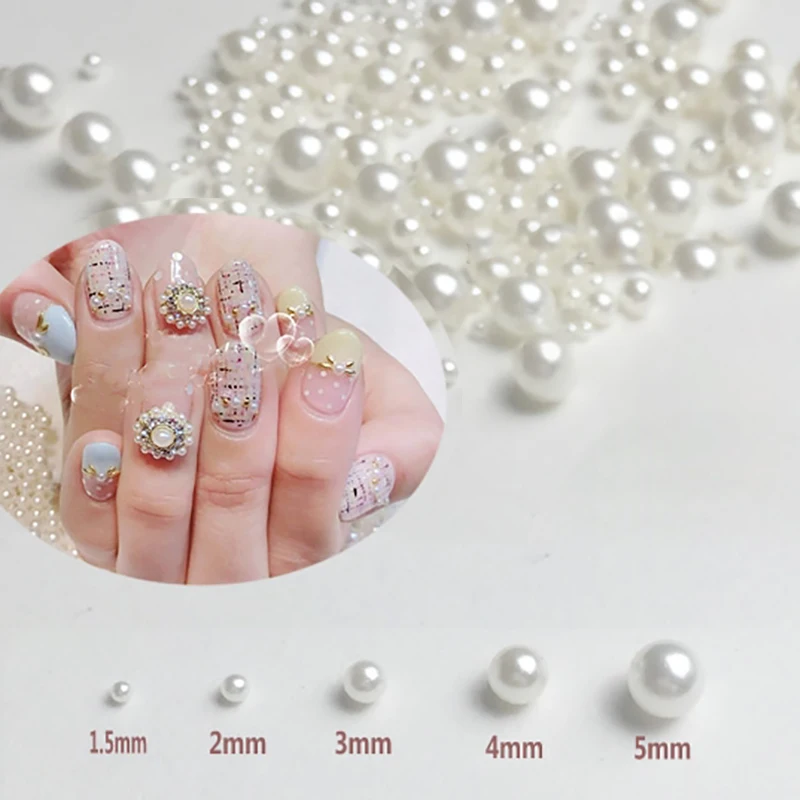 Perla Non porosa decorazione per Nail Art ABS acrilico perline rotonde bianche di alta qualità dimensioni miste 2mm-6mm unghia accessori fai da te