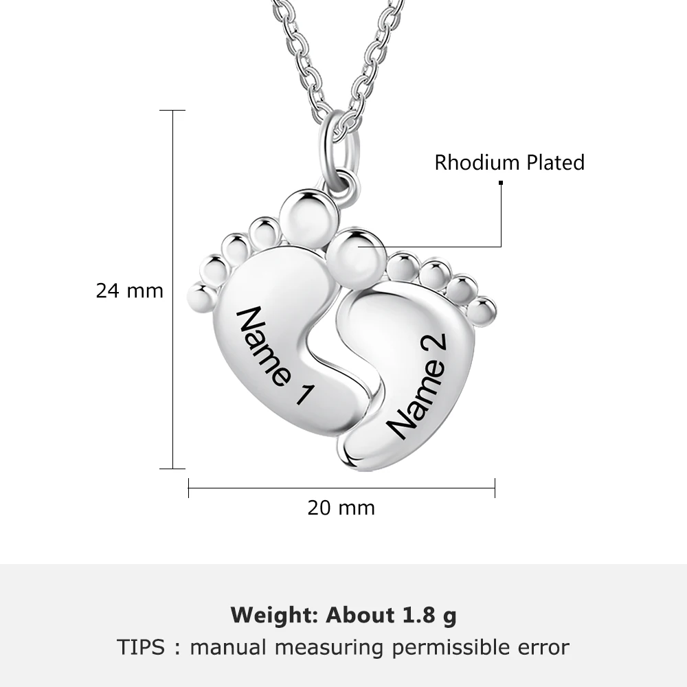 Personalized Baby Footprint Engraved Necklace with 2 Names Customized Kid Name Women Pendant Necklaces Jewelry Gifts for Mother