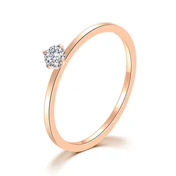 KNOCK Titanuim Steel Rose Gold Color Ring CZ Crystal Ring For Women Couple Finger Wedding Rings