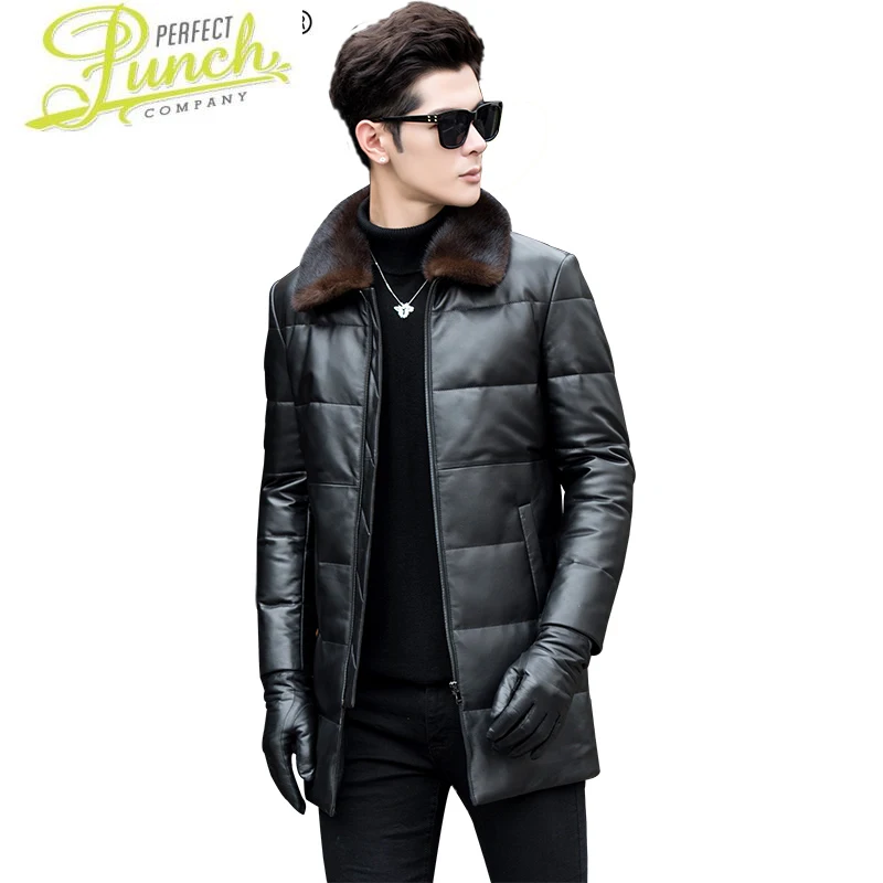 

Leather Genuine Jacket Men Winter Duck Down Jacket Men Sheepskin Coat Mink Fur Collar Chaqueta Cuero Hombre 9028 KJ1603