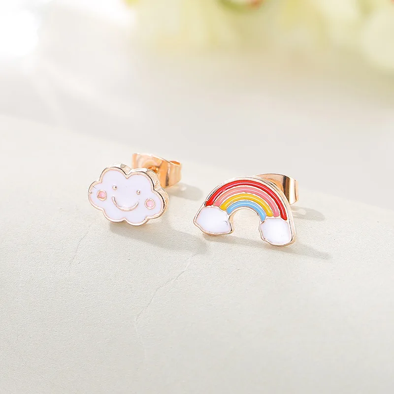 Yungqi Cute Rainbow Cloud Earrings for Women Child Ear Stud Earrings Korean Fashion Drip Oil Earrings Jewelry Gifts Oorbellen